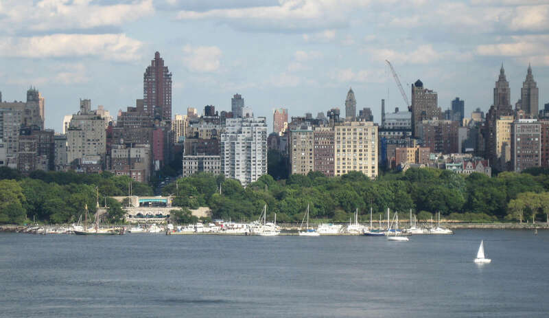 Looking east across the river from Gutenberg, New Jersey at 79th Street Boat Basin on a clouding up midday