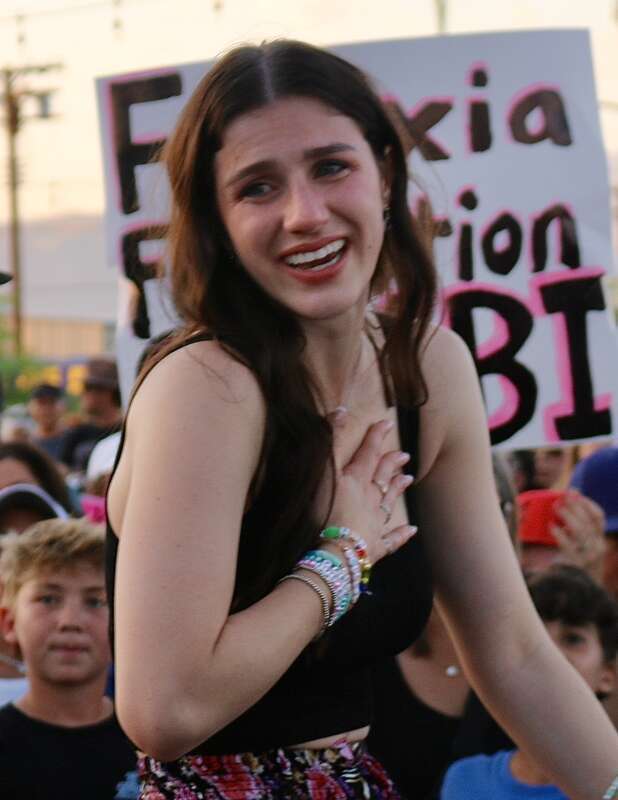 American Idol Season 22 finalist Abi Carter reacts to the outpouring of support from her hometown of Indio, California during her &quot;Hometown Visit&quot; parade on May 14, 2024.