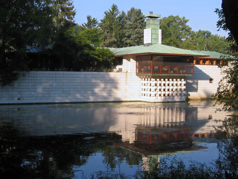 The rear of the Alden Dow House, Midland, Michigan, USA, facing Dow Gardens