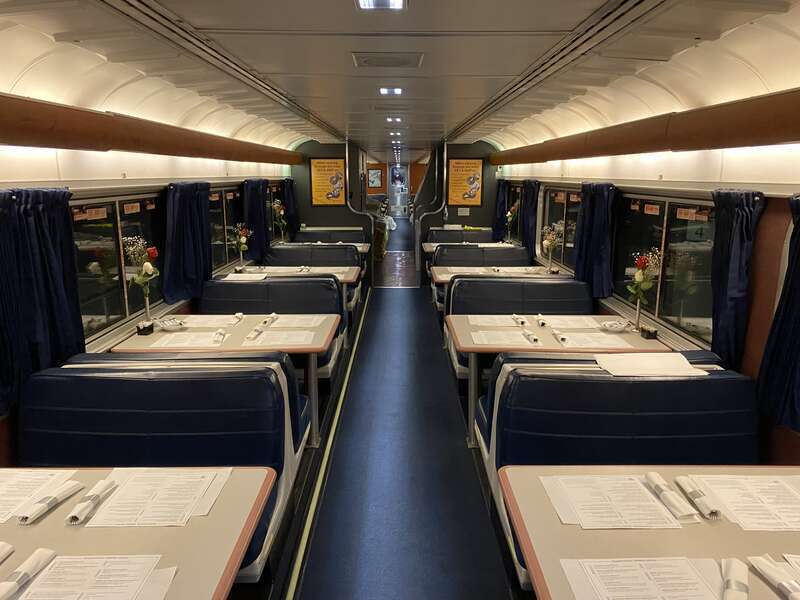 An Amtrak Superliner dining car on the Southwest Chief.