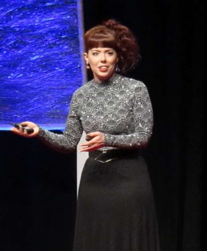 Multidisciplinary artist Aundrea Frahm speaking at TEDxBYU.