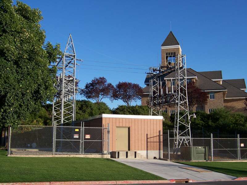 Photograph of the Physical Plant Electrical Substation #2 at Brigham Young University.