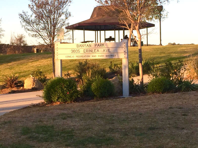Sign by entrance to Banyan Park in Newbury Park, CA.