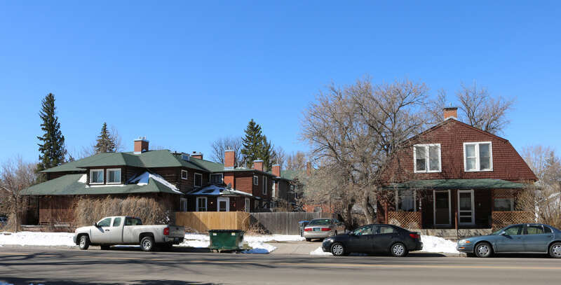 The Baxter Ranch Headquarters Buildings, located at 912-922 East 18th Street and 1810-1820 Morrie Avenue in Cheyenne, Wyoming. Built on the Baxter Ranch in 1885, the log structures were disassembled and moved to Cheyenne in 1904 and re-assembled. The