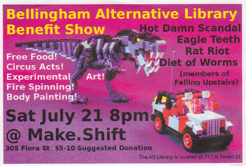 Bellingham's friendly little naked bike ride uses the backyard of the house where Alternative Library is currently located.  Back yard has been used as staging area for body painting and so forth.  Benefit for the library is taking place place