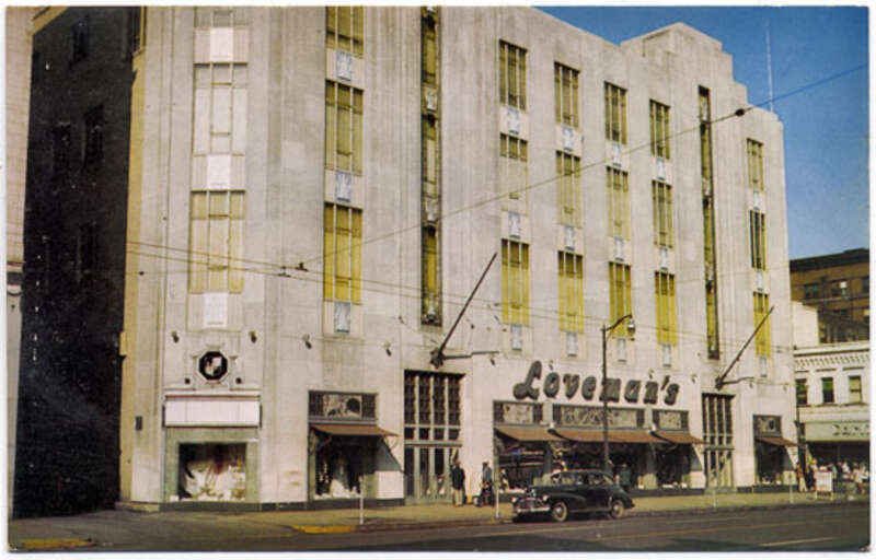Loveman's was a department store in Birmingham, AL that began in 1887. A large new store was constructed on this corner in 1890. It burned down in 1934. This art deco masterpiece was constructed on the same site in 1935. Loveman's declared bankruptcy