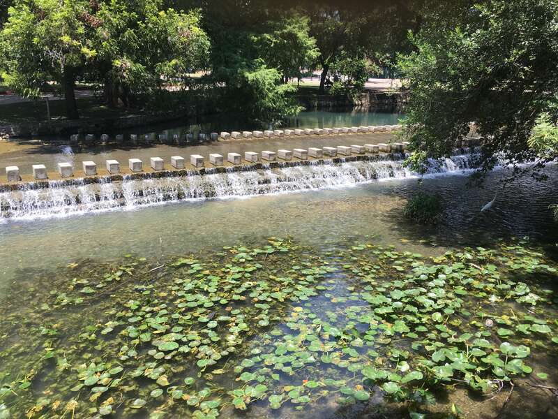 Low water crossing across the San Antonio River at Brackenridge Park.