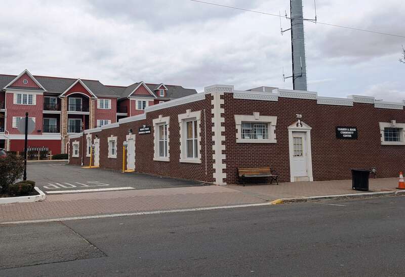 Photo of the Carmen A. Biase Community Center and Bradley Beach Historical Museum in Bradley Beach, New Jersey. Photo taken from New Jersey Route 71 (Main Street) looking northwest.