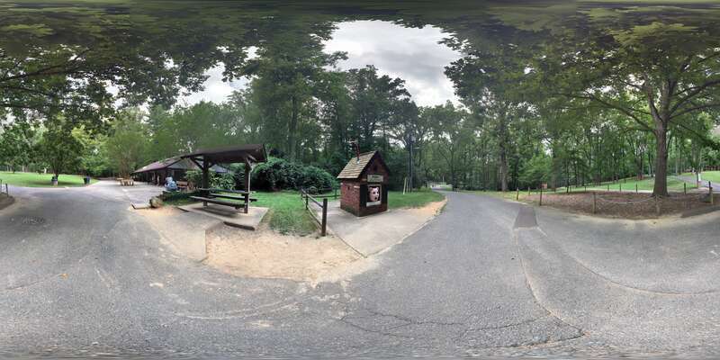 Cabin John Regional Park, Maryland, US. Porky the Litter Eater and train station