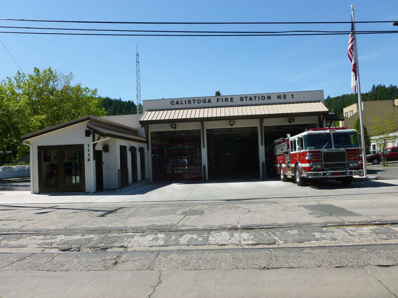 Calistoga Fire Department located at 1113 Washington Street in Calistoga, CA 94515-1437.  Direct view of front side of building, which faces south, shown.