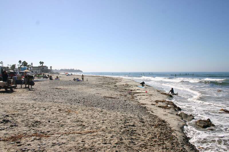 View along the Cardiff State Beach, Encinitas, San Diego County, California, looking south