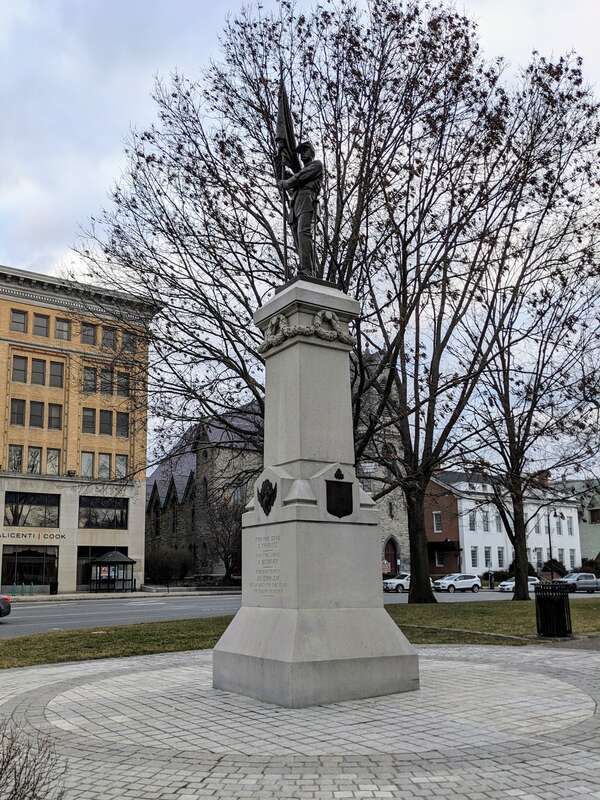 A view of the Civil War Memorial in Park Square, Pittfield, Massachusetts, USA.