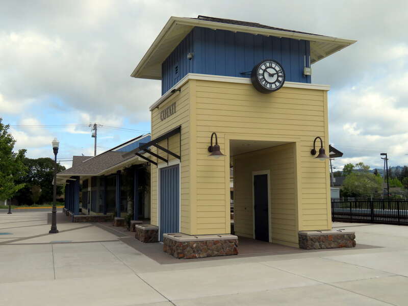 Clocktower of Cotati station in April 2018