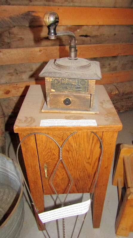 Coffee grinder on a shelf in the Spanish Fork Pioneer Park.