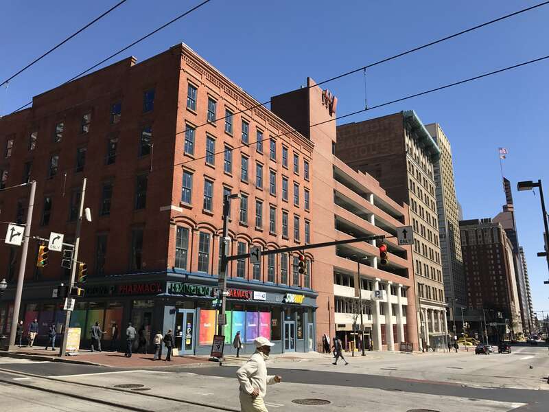Commercial building, E. Baltimore Street and Howard Street (northeast corner), Baltimore, MD 21201