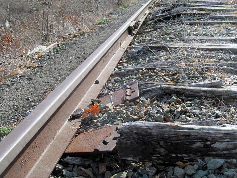 Abandoned Central Massachusetts Branch tracks in Weston, Massachusetts in April 2017