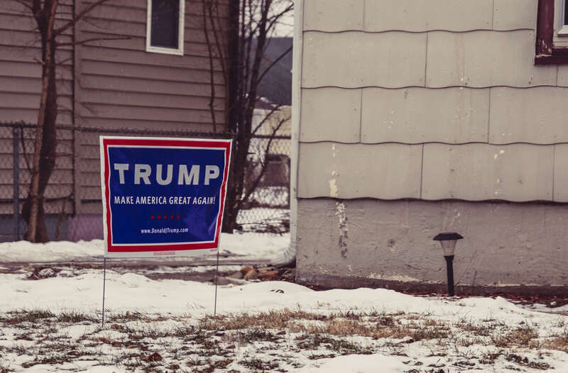 A Donald Trump for President campaign yard sign in West Des Moines, Iowa.