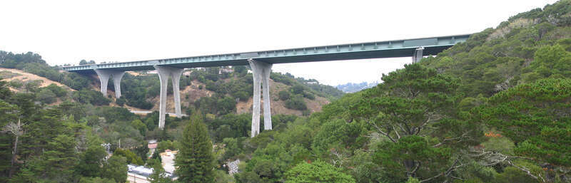 A beautiful bridge that carries I-280 over San Mateo Creek.  This image doesn't capture how dramatically it soars over the valley, nor does driving across on the 280 at 65 mph.  You have to see it yourself from below to appreciate it.
The full name