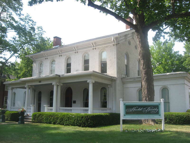 Front of the Dr. Havilah Beardsley House, located at 102 W. Beardsley Avenue in Elkhart, Indiana, United States.  Built in 1848, it is listed on the National Register of Historic Places, and it is part of a Register-listed historic district, the