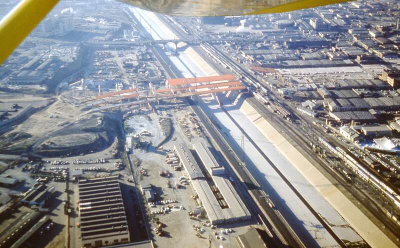 Photograph of East LA Interchange - LA River Bridge construction 1959. Ariel view &quot;2-2-59 Winkler - looking south&quot;