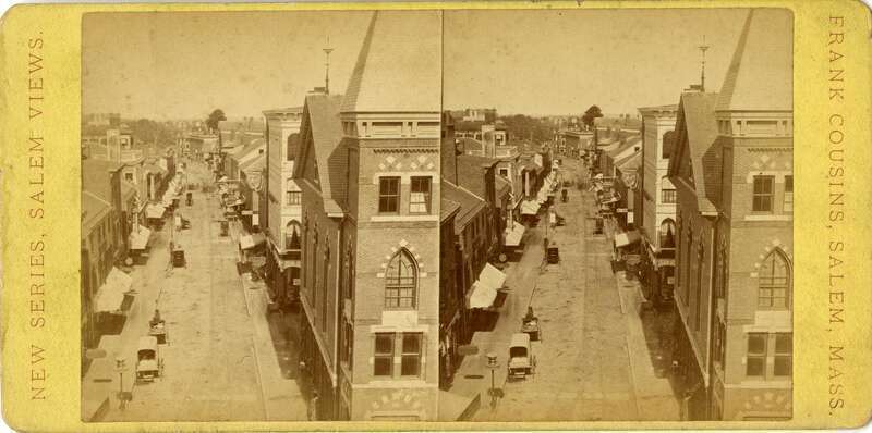 SV-067 — Nelson Dionne Collection. View looking down Essex Street, to the east, from the Price Building on Washington Street. The First Church building, post its c. 1874 renovation, is visible directly to the right.
Published by Frank Cousins at 172