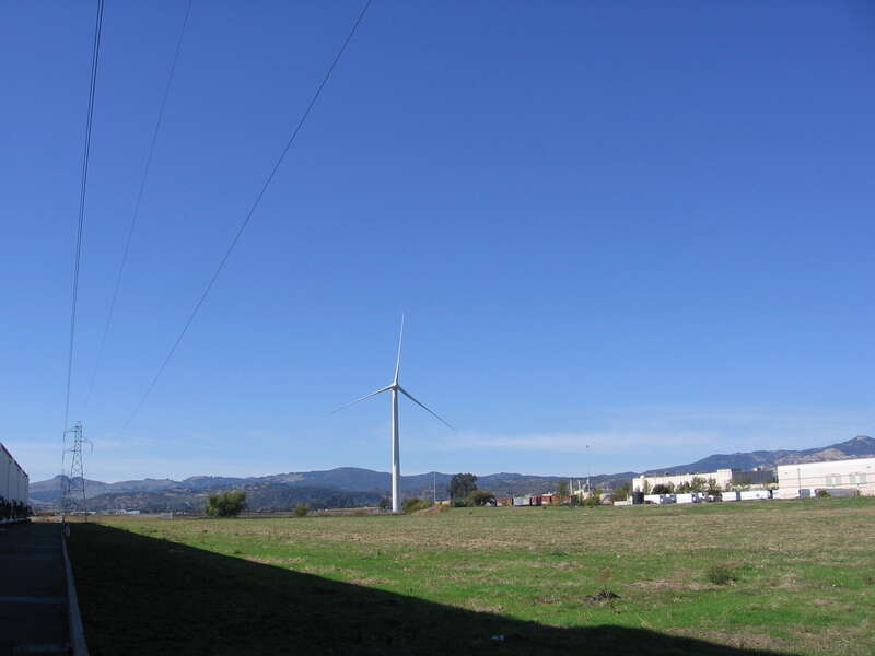 A wind turbine in western Fairfield, California, USA.