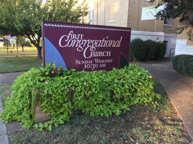 Sign for the First Congregational Church, Memphis, Tennessee. 1000 Cooper Street.