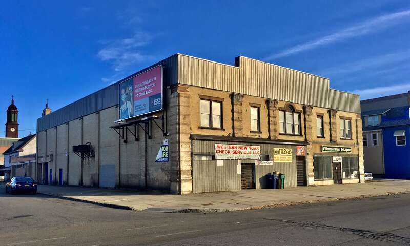 The former Fillmore Theatre, 681 Fillmore Avenue at Sienkiewicz Place, Buffalo, New York, November 2020. Constructed in 1910, the building's original design is the work of an architect whose identity is not known for certain, but who some sources