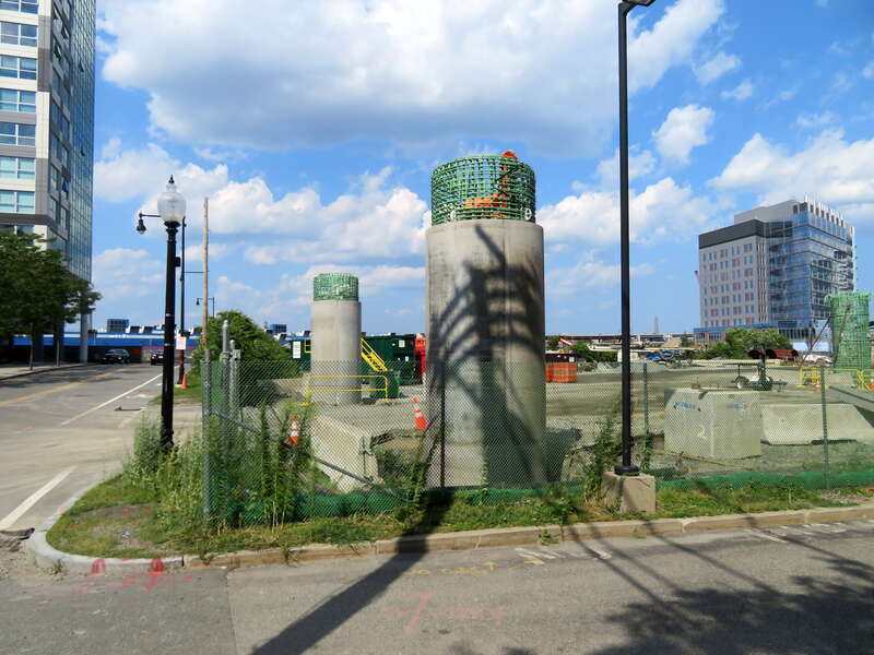 Columns for the GLX viaduct at Water Street in July 2019