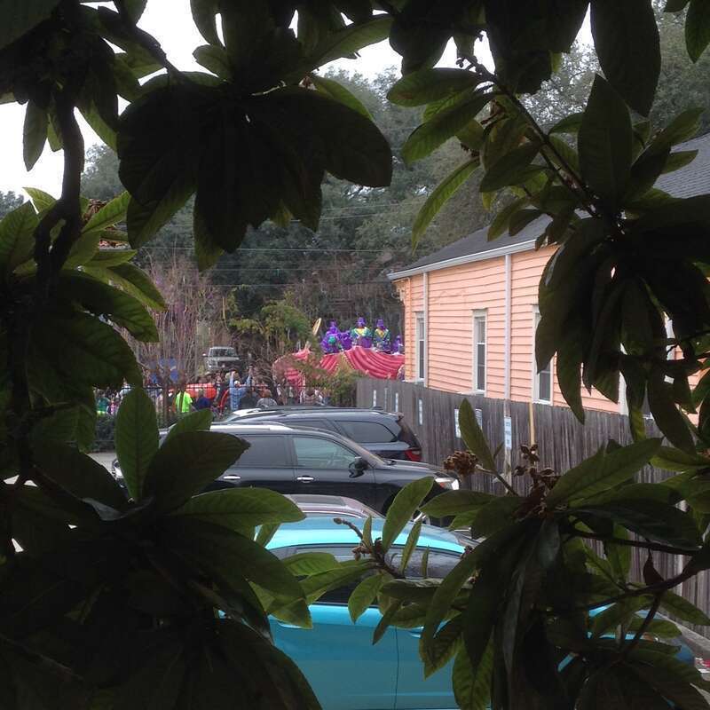 Carnival time in New Orleans. View of parade in distance.