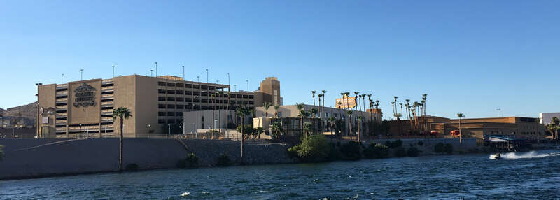 The Golden Nugget Laughlin casino and hotel, as seen from the Colorado River in 2018