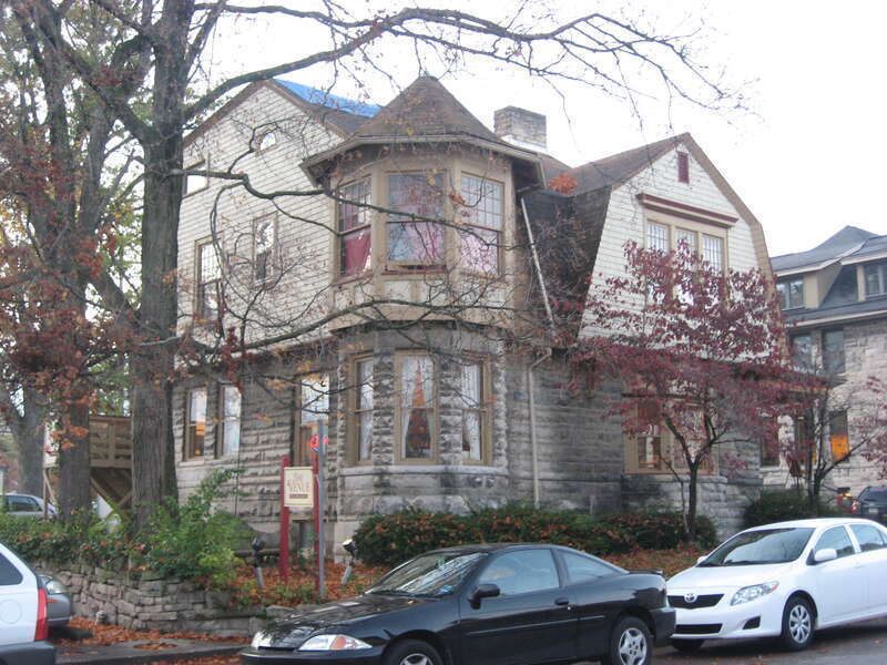 Front and southern side of The Venue Fine Art and Gifts (formerly the Vos House), located at 114 S. Grant Street in Bloomington, Indiana, United States.  Built in 1905, it is part of the locally-designated Restaurant Row Study Area.