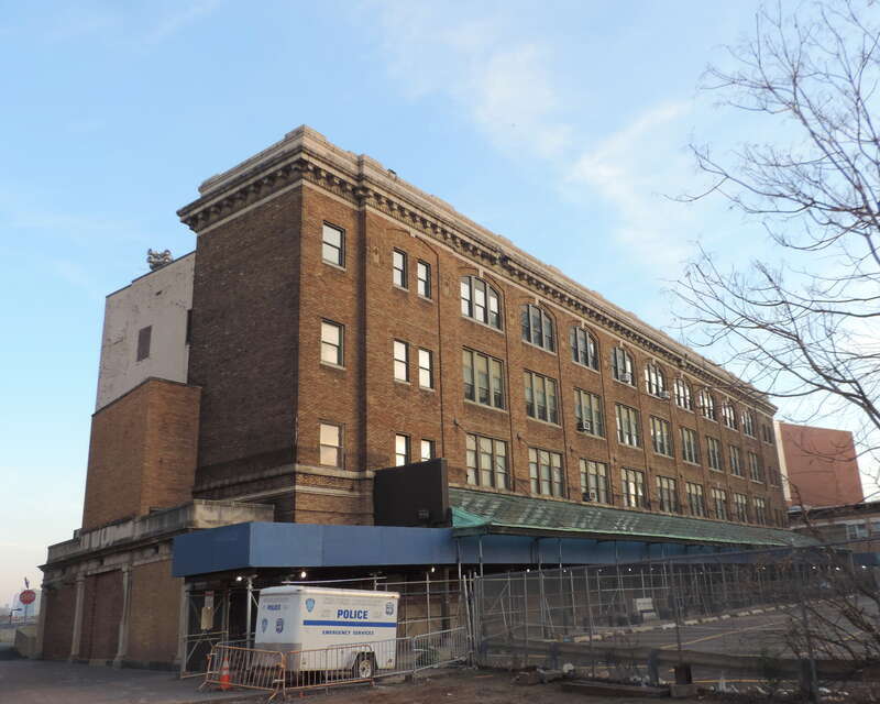 Looking south from PATH building at HCCC former Public Services bldg near dusk of a mostly sunny day