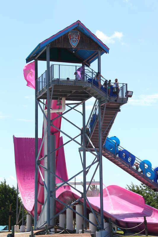 The Hawaiian Half Pipe water slide ride at Hawaiian Falls waterpark in The Colony, Texas.