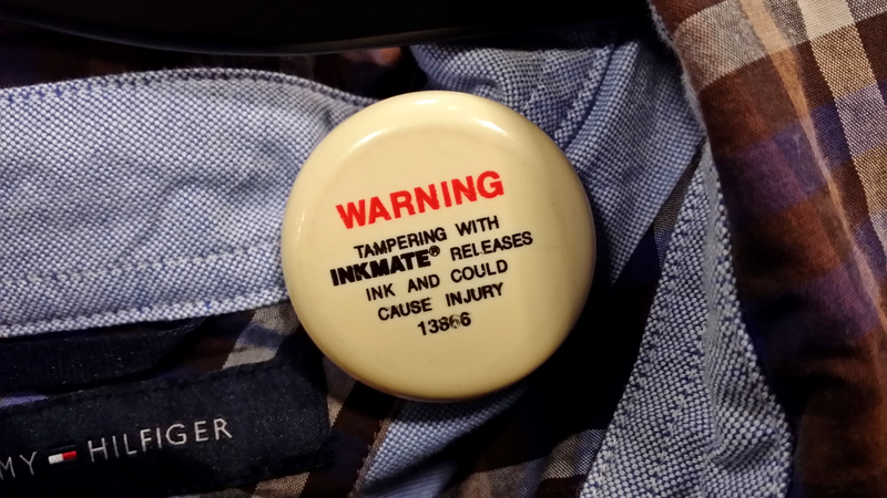 Ink tag attached to clothing being sold at the Macy's store at Lakeforest Mall in Gaithersburg, Maryland.

Ben Schumin is a professional photographer who captures the intricacies of daily life.  This image may be used under Creative Commons