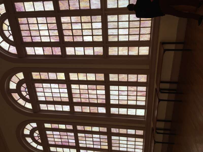 Interior view of stained glass windows, Karpeles Manuscript Library Museum, Jacksonville, original to building, 1921
