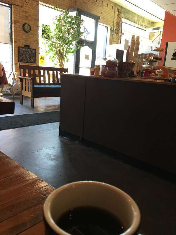 Inside Kavarna coffee shop on Broadway St. in downtown Green Bay, WI.