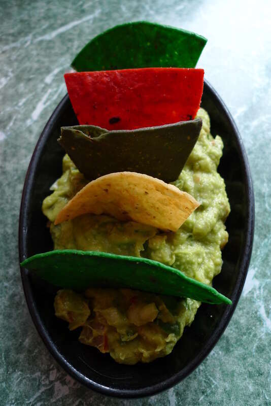 A close-up on the excellent guacamole. At La Oaxaqueña, Mission Street.