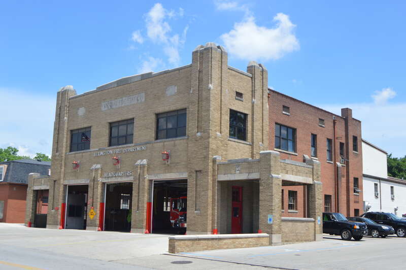 Front and eastern side of the headquarters station of the Lexington Fire Department, located at 211 E. Third Street in Lexington, Kentucky, United States.  It was built in 1928.