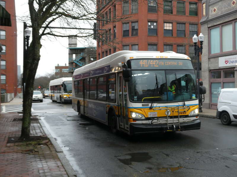 MBTA route 441/442 bus on Union Street in Lynn in December 2023
