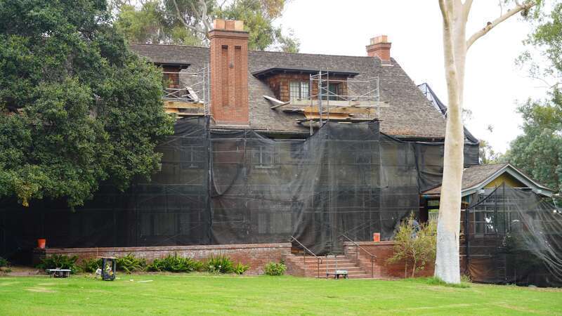 Marston House under renovation, as viewed from the south.