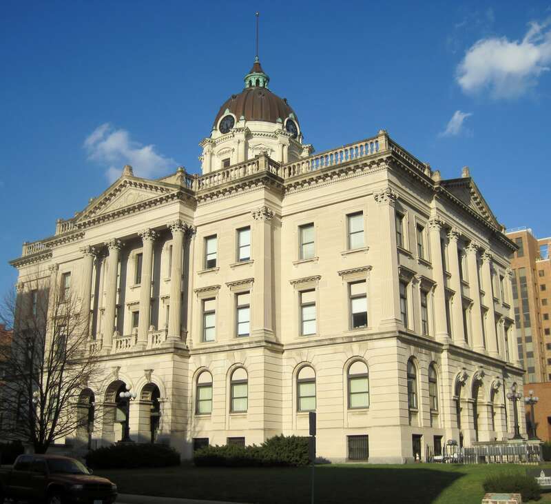 The McLean County Courthouse &amp;amp; Square in Bloomington (1903). It was the home of the McLean County Circuit Court from 1900 to 1976. A fire damaged the building three years later, and it was redesigned by three of Bloomington's most notable