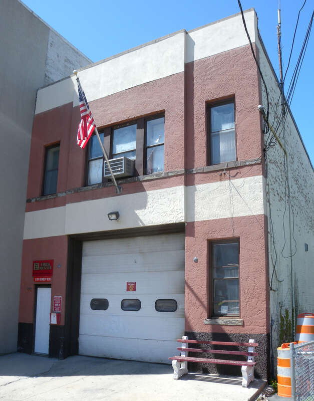Looking west from JFK Boulevard at North Hudson Rescue station on a sunny midday.