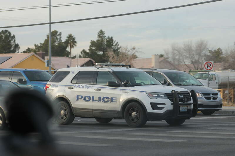 A 2016 Ford Police Interceptor Utility of the North Las Vegas Police Department at West Craig Road and North Simmons Street. The FPIU is assigned to Northwest Area Command.
