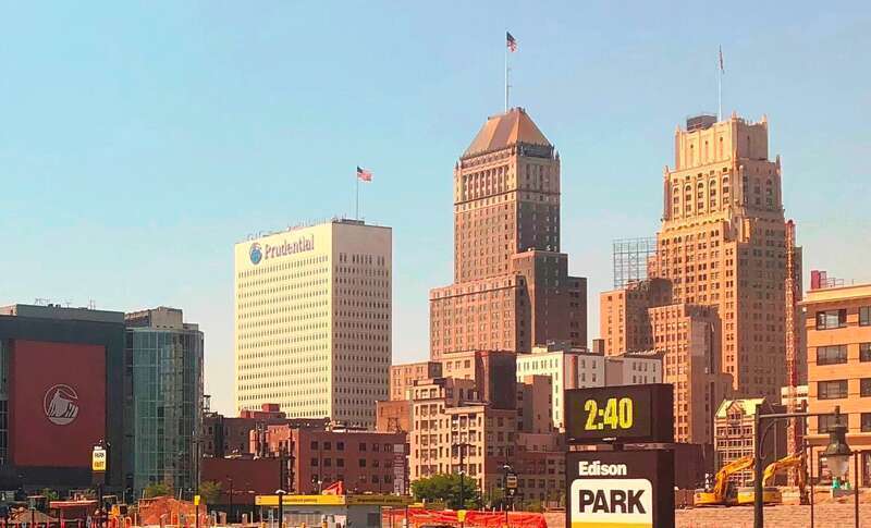 High-rises in downtown Newark, New Jersey. From the left is Prudential Building, National Newark Building, and Leecourt-Newark Building.