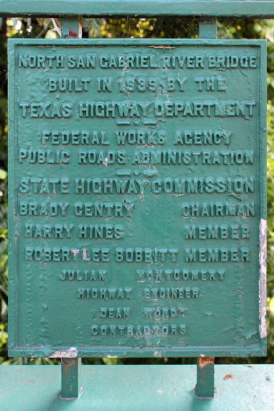 Plaque on the North San Gabriel River Bridge in Georgetown, Texas, United States.