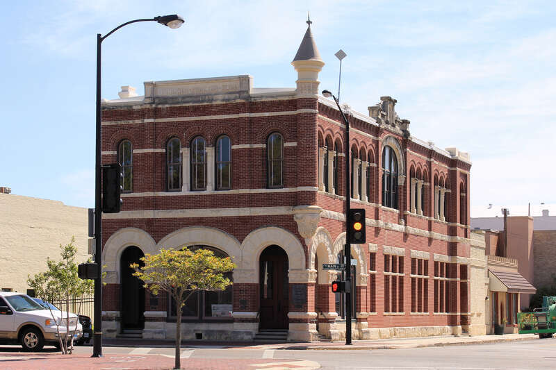The O'Conner-Proctor Building in Victoria, Texas, United States. The Richardsonian Romanesque style building was constructed in 1895 and designated a Recorded Texas Historic Landmark in 1980.