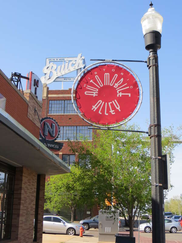 Lamppost flag on Automobile Alley, Oklahoma City, Oklahoma, USA