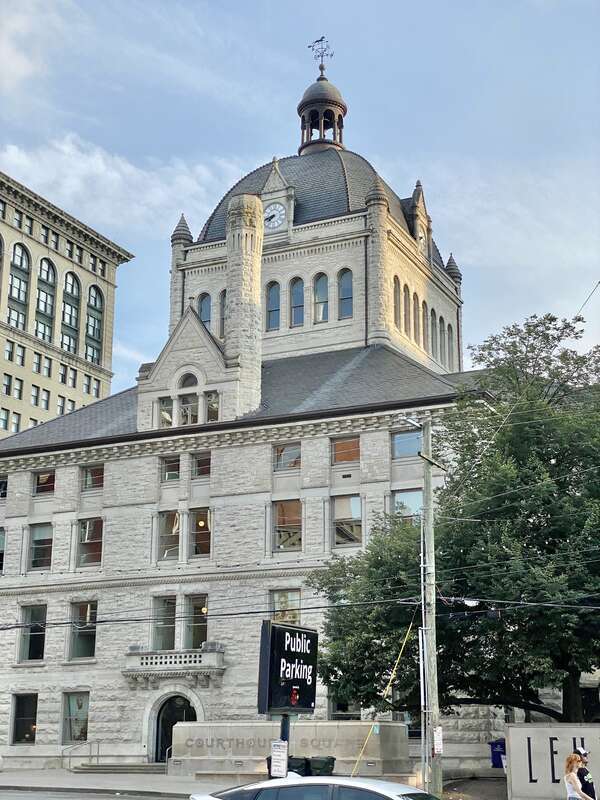 Built in 1898-1900, this Richardsonian Romanesque Revival-style building was designed by Lehman and Schmitt to serve as the Fayette County Courthouse, and is the fifth courthouse to serve Fayette County, replacing a previous courthouse, built in
