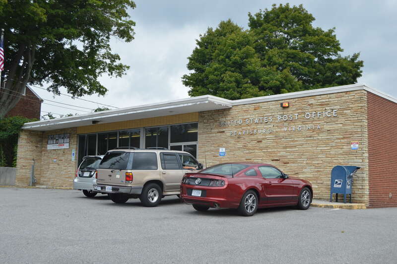 Front of the Pearisburg post office, located at 206 N. Main Street (State Route 100) in Pearisburg, Virginia, United States.